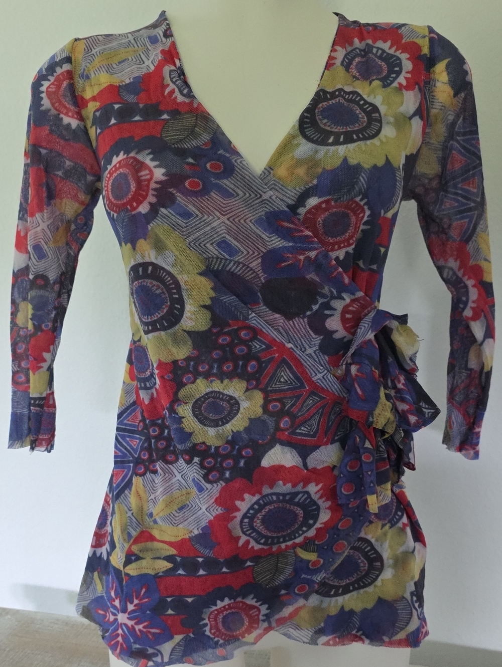 Floral Wrap Front Tunic Top in Multicolor